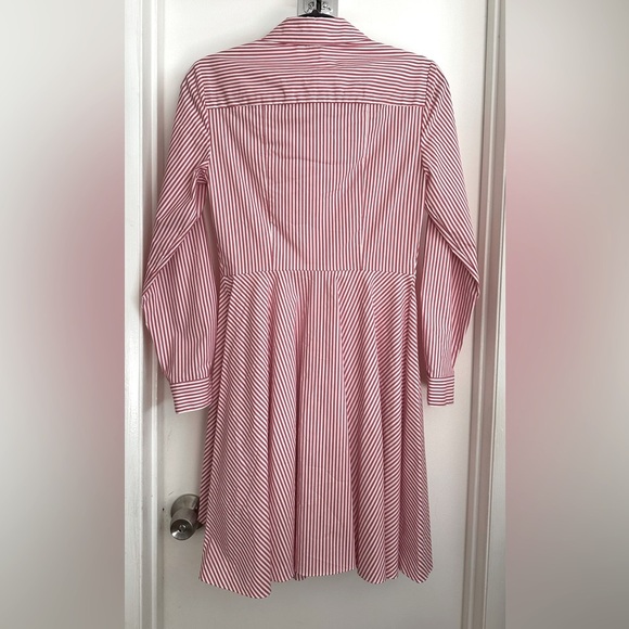 Cremieux Red and White Stripe Pin-tuck Button Down Shirt Dress 4 - Picture 3 of 9